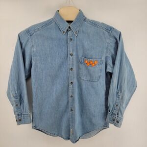 [READ] Vintage Woolrich Medium Denim Shirt Button Up Long Sleeve Shacket Pocket